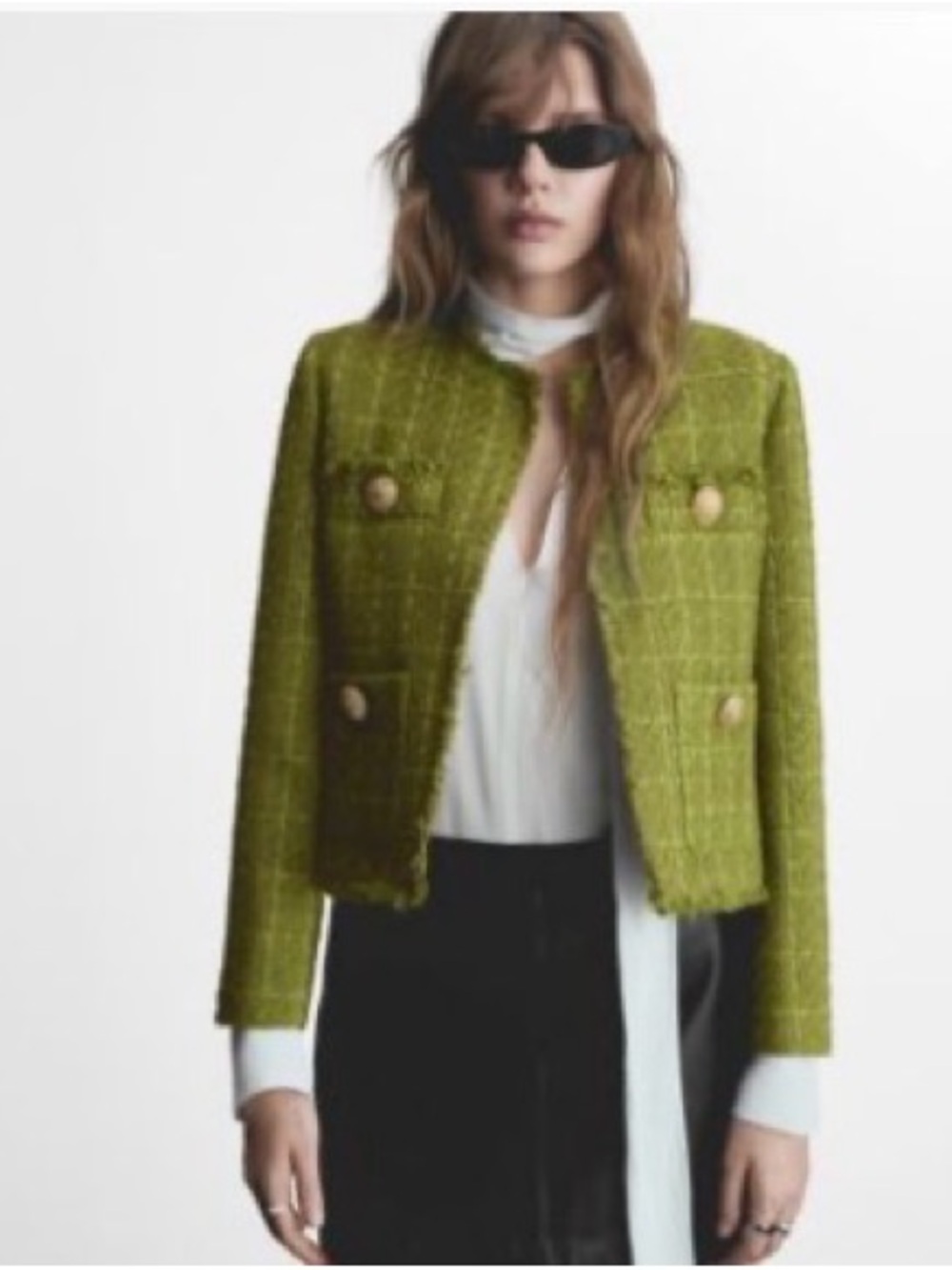Mango NWT Olive Green Textured Button Tweed Trophy Jacket Blazer Medium